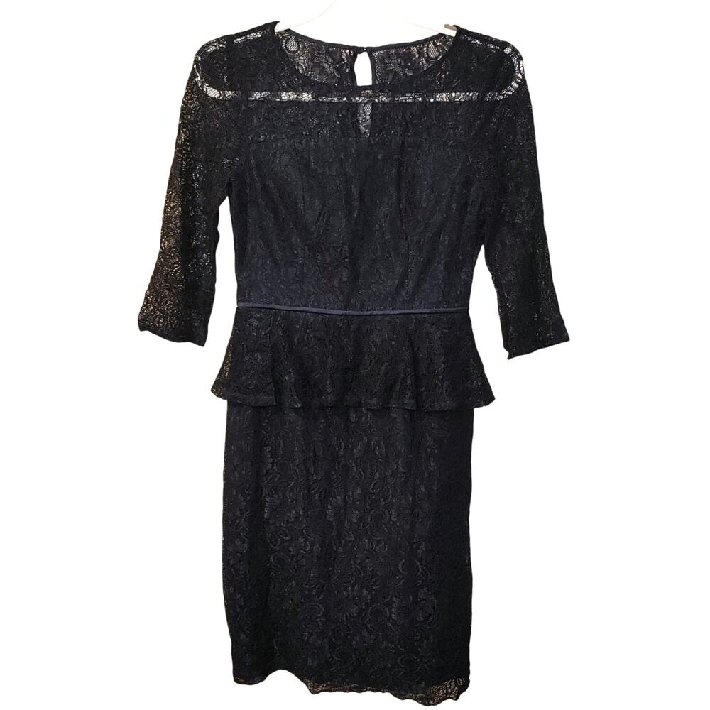 Adrianna Papell Size 6 Lace Peplum Dark Navy Mother of Bride Dress Wedding